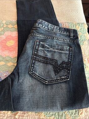 INC International Concepts Dark Blue Bootcut Jeans with Embellished Back Pocket